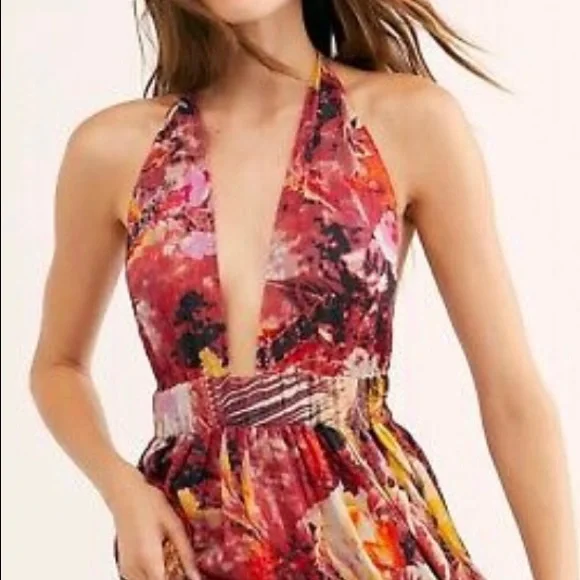 Free People Mika Maxi Dress Sunset Dreams Combo Halter Dress. Sz L - Picture 3 of 16